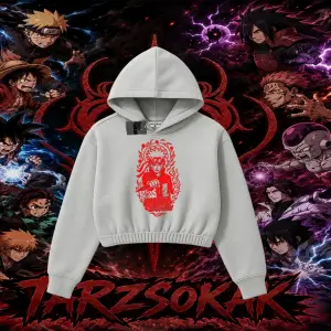 Naruto Uzumaki Premium Anime Kadın Crop Kapşonlu Sweatshirt Beyaz