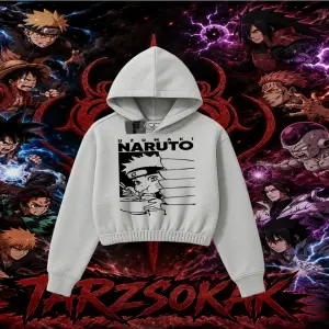 Naruto Uzumaki Premium Anime Kadın Crop Kapşonlu Sweatshirt Beyaz