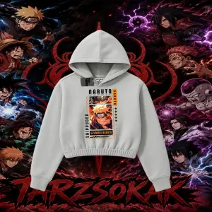Naruto Uzumaki Premium Anime Kadın Crop Kapşonlu Sweatshirt Beyaz