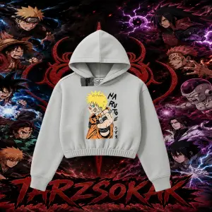 Naruto Uzumaki Premium Anime Kadın Crop Kapşonlu Sweatshirt Beyaz