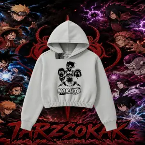 Naruto Uzumaki Premium Anime Kadın Crop Kapşonlu Sweatshirt Beyaz