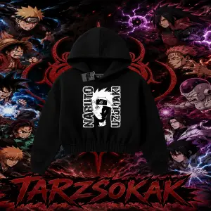 Naruto Uzumaki Premium Anime Kadın Crop Kapşonlu Sweatshirt Beyaz