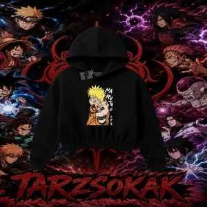 Naruto Uzumaki Premium Anime Kadın Crop Kapşonlu Sweatshirt Beyaz