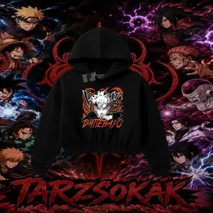Naruto Uzumaki Premium Anime Kadın Crop Kapşonlu Sweatshirt Beyaz