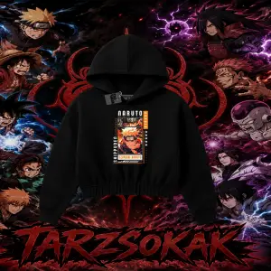 Naruto Uzumaki Premium Anime Kadın Crop Kapşonlu Sweatshirt Beyaz