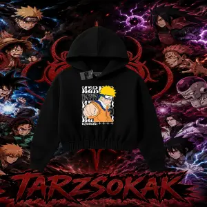 Naruto Uzumaki Premium Anime Kadın Crop Kapşonlu Sweatshirt Beyaz