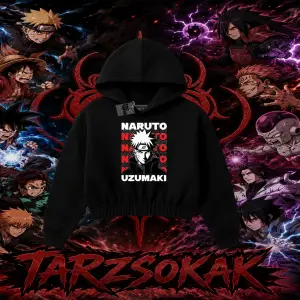 Naruto Uzumaki Premium Anime Kadın Crop Kapşonlu Sweatshirt Beyaz
