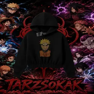 Naruto Uzumaki Premium Anime Kadın Crop Kapşonlu Sweatshirt Beyaz