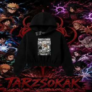 Naruto Uzumaki Premium Anime Kadın Crop Kapşonlu Sweatshirt Beyaz