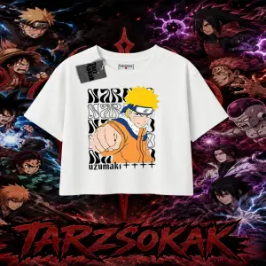 Naruto Uzumaki Premium Anime Kadın Crop Tişört Beyaz