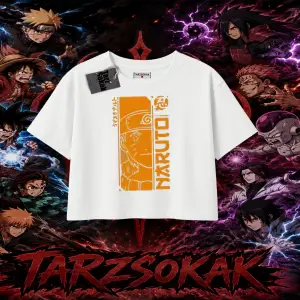 Naruto Uzumaki Premium Anime Kadın Crop Tişört Beyaz