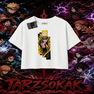 Naruto Uzumaki Premium Anime Kadın Crop Tişört Beyaz