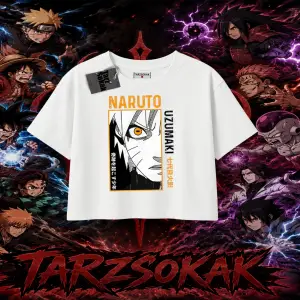 Naruto Uzumaki Premium Anime Kadın Crop Tişört Beyaz