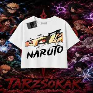 Naruto Uzumaki Premium Anime Kadın Crop Tişört Beyaz