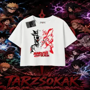 Naruto Uzumaki Premium Anime Kadın Crop Tişört Beyaz