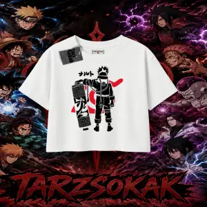 Naruto Uzumaki Premium Anime Kadın Crop Tişört Beyaz