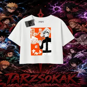 Naruto Uzumaki Premium Anime Kadın Crop Tişört Beyaz