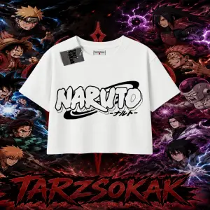 Naruto Uzumaki Premium Anime Kadın Crop Tişört Beyaz