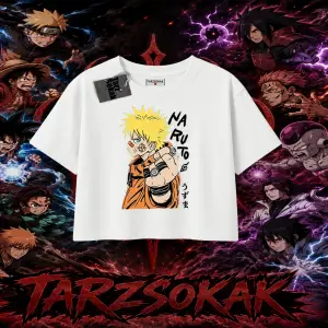 Naruto Uzumaki Premium Anime Kadın Crop Tişört Beyaz