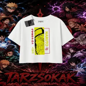 Naruto Uzumaki Premium Anime Kadın Crop Tişört Beyaz