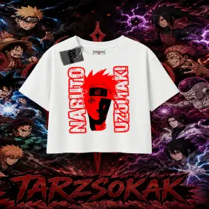 Naruto Uzumaki Premium Anime Kadın Crop Tişört Beyaz
