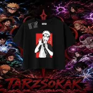 Naruto Uzumaki Premium Anime Kadın Crop Tişört Beyaz