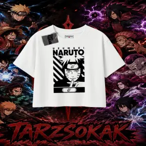 Naruto Uzumaki Premium Anime Kadın Crop Tişört Beyaz