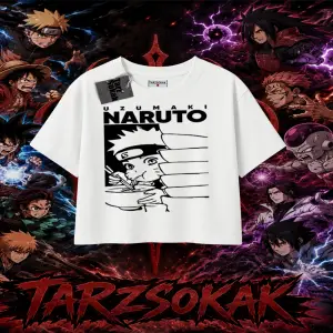 Naruto Uzumaki Premium Anime Kadın Crop Tişört Beyaz