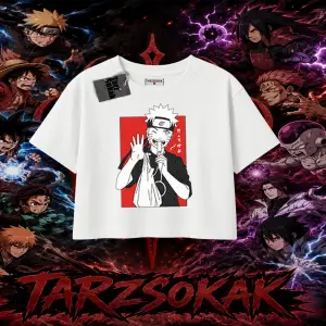 Naruto Uzumaki Premium Anime Kadın Crop Tişört Beyaz