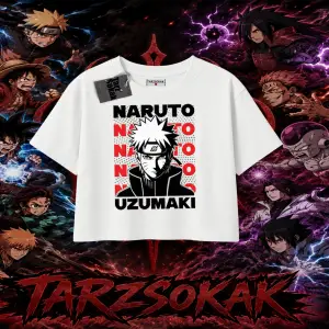 Naruto Uzumaki Premium Anime Kadın Crop Tişört Beyaz