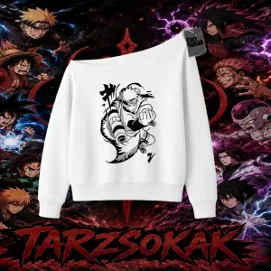 Naruto Uzumaki Premium Anime Kadın Kayık Yaka Sweatshirt Beyaz