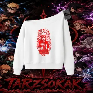 Naruto Uzumaki Premium Anime Kadın Kayık Yaka Sweatshirt Beyaz