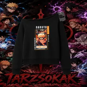 Naruto Uzumaki Premium Anime Kadın Kayık Yaka Sweatshirt Beyaz