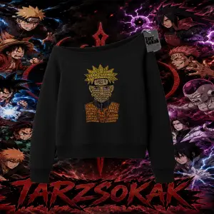 Naruto Uzumaki Premium Anime Kadın Kayık Yaka Sweatshirt Beyaz