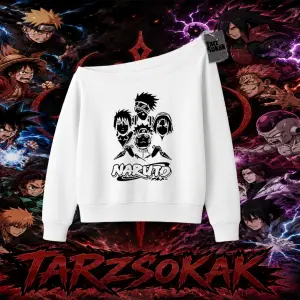Naruto Uzumaki Premium Anime Kadın Kayık Yaka Sweatshirt Beyaz