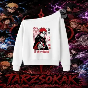 Naruto Uzumaki Premium Anime Kadın Kayık Yaka Sweatshirt Beyaz