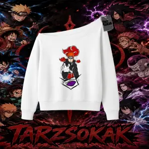 Naruto Uzumaki Premium Anime Kadın Kayık Yaka Sweatshirt Beyaz