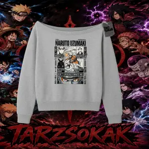 Naruto Uzumaki Premium Anime Kadın Kayık Yaka Sweatshirt Beyaz