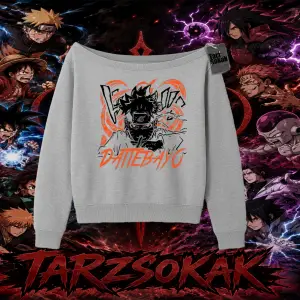 Naruto Uzumaki Premium Anime Kadın Kayık Yaka Sweatshirt Beyaz