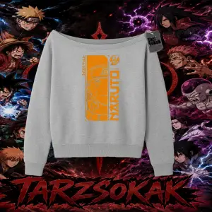 Naruto Uzumaki Premium Anime Kadın Kayık Yaka Sweatshirt Beyaz