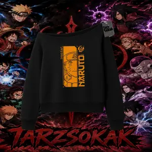 Naruto Uzumaki Premium Anime Kadın Kayık Yaka Sweatshirt Beyaz