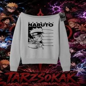 Naruto Uzumaki Premium Anime Kadın Kayık Yaka Sweatshirt Beyaz