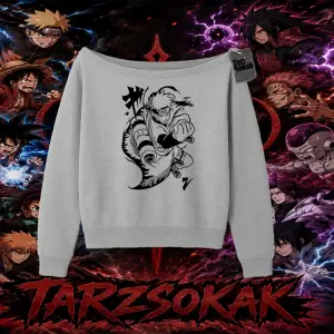 Naruto Uzumaki Premium Anime Kadın Kayık Yaka Sweatshirt Beyaz