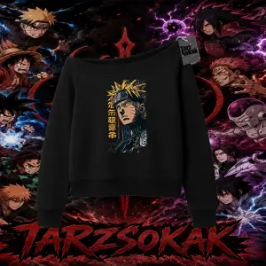 Naruto Uzumaki Premium Anime Kadın Kayık Yaka Sweatshirt Beyaz