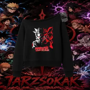 Naruto Uzumaki Premium Anime Kadın Kayık Yaka Sweatshirt Beyaz