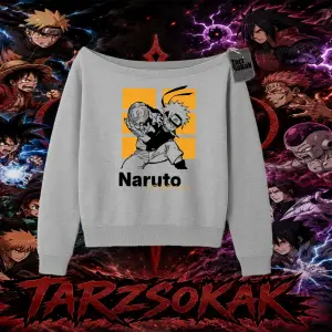 Naruto Uzumaki Premium Anime Kadın Kayık Yaka Sweatshirt Beyaz