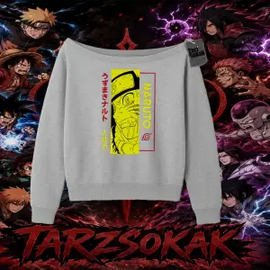 Naruto Uzumaki Premium Anime Kadın Kayık Yaka Sweatshirt Beyaz