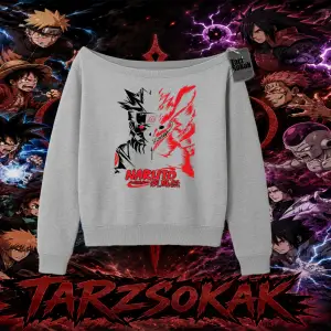 Naruto Uzumaki Premium Anime Kadın Kayık Yaka Sweatshirt Beyaz