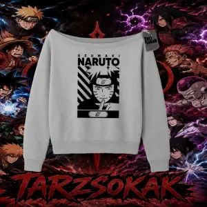 Naruto Uzumaki Premium Anime Kadın Kayık Yaka Sweatshirt Beyaz