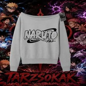 Naruto Uzumaki Premium Anime Kadın Kayık Yaka Sweatshirt Beyaz